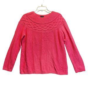 Talbots Pink Confetti Cable Knit Crewneck Sweater Womens L Large